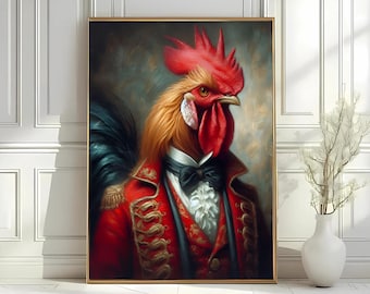 Victorian Rooster Portrait Print: Rustic Farmhouse Kitchen Art (Digital Download)