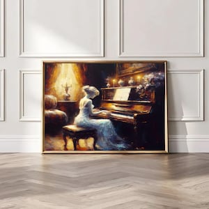 Piano Wall Art, Victorian Woman Portrait Playing Piano, Piano Painting, Moody Art Print, Woman Portrait, Victorian Portrait Music Lover Gift