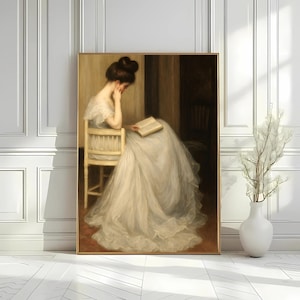 Frau beim Lesen Porträt, Frau beim Lesen Kunst, Lesedruck, viktorianische Frau beim Lesen Bücherwurm Wandkunst Druck, Buchliebhaber Geschenk, Bibliothek Kunstdruck