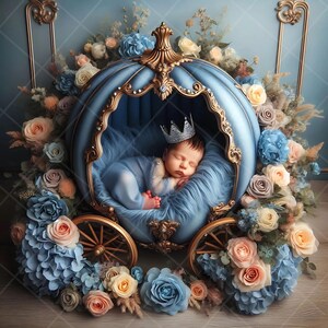 Neugeborenen digitaler Hintergrund, Princess Cart, Blumen Kinderwagen, Fine Art Fotografie digitaler Hintergrund, Fotografie-Overlays, Kreativer Verbundstoff
