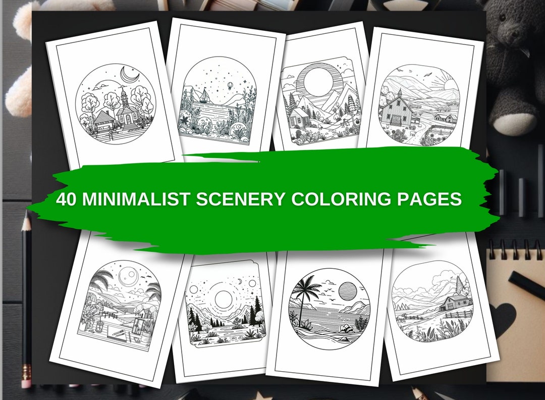 Minimalist Scenery Coloring Pages for Adults, Minimalist Coloring