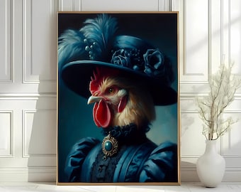 Victorian Rooster Print: Antique Farmhouse Kitchen Wall Art (Digital Download