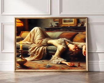 Victorian Woman Portrait Painting: Moody Vintage Art Print (Digital Download