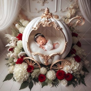 Neugeborenen digitalen Hintergrund, Pink Princess Cart, Blumen Kinderwagen, Fine Art Fotografie digitaler Hintergrund, Fotografie-Overlays, Kreativer Verbundstoff