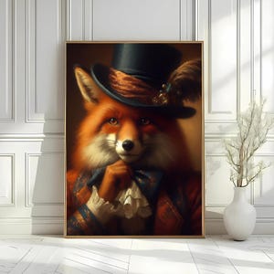 Victorian Fox Portrait Print, Vintage Fox Wall Art Printable, Antique Fox Portrait, Dark Academia Fox Wall Decor, Digital Download