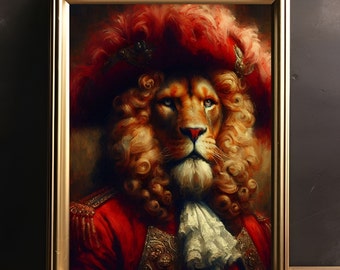 Art vintage du lion, portrait victorien de lion, art drôle de lion, art animalier original, impression drôle de lion, portrait royal d'animal de compagnie, portrait d'animal de compagnie royal