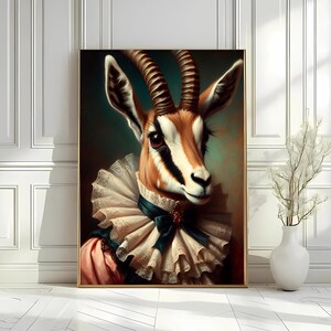 Victorian Gazelle Portrait Print, Vintage Gazelle Wall Art Printable, Renaissance Animal Art, Regal Gazelle Wall Decor, Digital Download