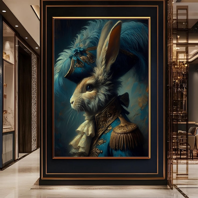 Victorian Rabbit Portrait Print: Renaissance Style Animal Art (Digital Download image 4