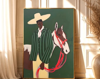 Western Cowboy Horse Art Print, Modern Southwestern Decor (Digital Download)