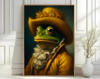 ビクトリア朝のカエルの肖像画プリント：ダークアカデミア動物壁アート（デジタルダウンロード）