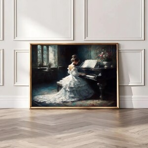 Piano Art Print, Victorian Woman Playing Piano, Piano Painting, Vintage Woman Portrait Painting, Victorian Portrait, Music Lover Gift