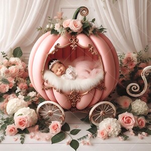 Neugeborenen digitalen Hintergrund, Pink Princess Cart, Blumen Kinderwagen, Fine Art Fotografie digitaler Hintergrund, Fotografie-Overlays, Kreativer Verbundstoff