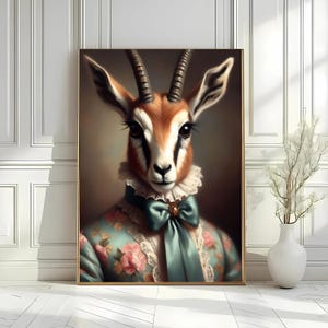 Victorian Gazelle Portrait Print, Vintage Gazelle Wall Art Printable, Renaissance Animal Art, Regal Gazelle Wall Decor, Digital Download