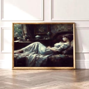 Tired Woman, Decadent Young Woman, Woman Portrait, Victorian wall art, Victorian Woman Portrait Painting, Moody Portrait Print Vintage Print