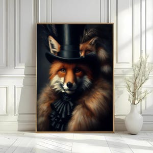 Victorian Fox Portrait Print, Vintage Fox Wall Art Printable, Antique Fox Portrait, Dark Academia Fox Wall Decor, Digital Download