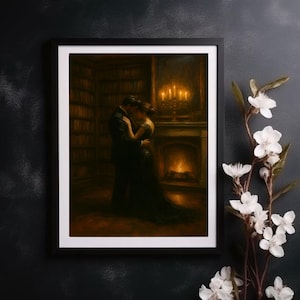 PINTURA DA DARK ACADEMIA, Decoração para amantes de livros para impressão, Presente para leitores, Arte de biblioteca vintage, Arte de parede de biblioteca, Arte de parede vitoriana Dark Cottagecore