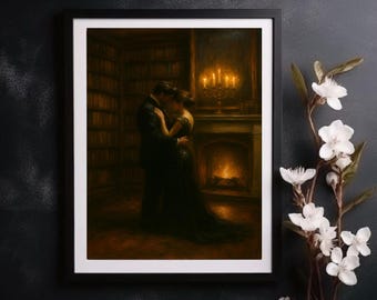 Dark Academia – grafika do druku: Biblioteka w stylu vintage, wystrój wiktoriański (pobranie cyfrowe)
