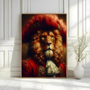Victorian Lion Portrait Print, Vintage Animal Wall Art, Dark Academia Lion Illustration, Vintage Animal Art Digital Download Animal Portrait