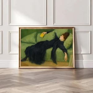 Decadent Young Woman, Tired Woman, Woman Portrait, Woman Reading Art, Moody Wall Art, Vintage Portrait Oil Painting,  Victorian Painting