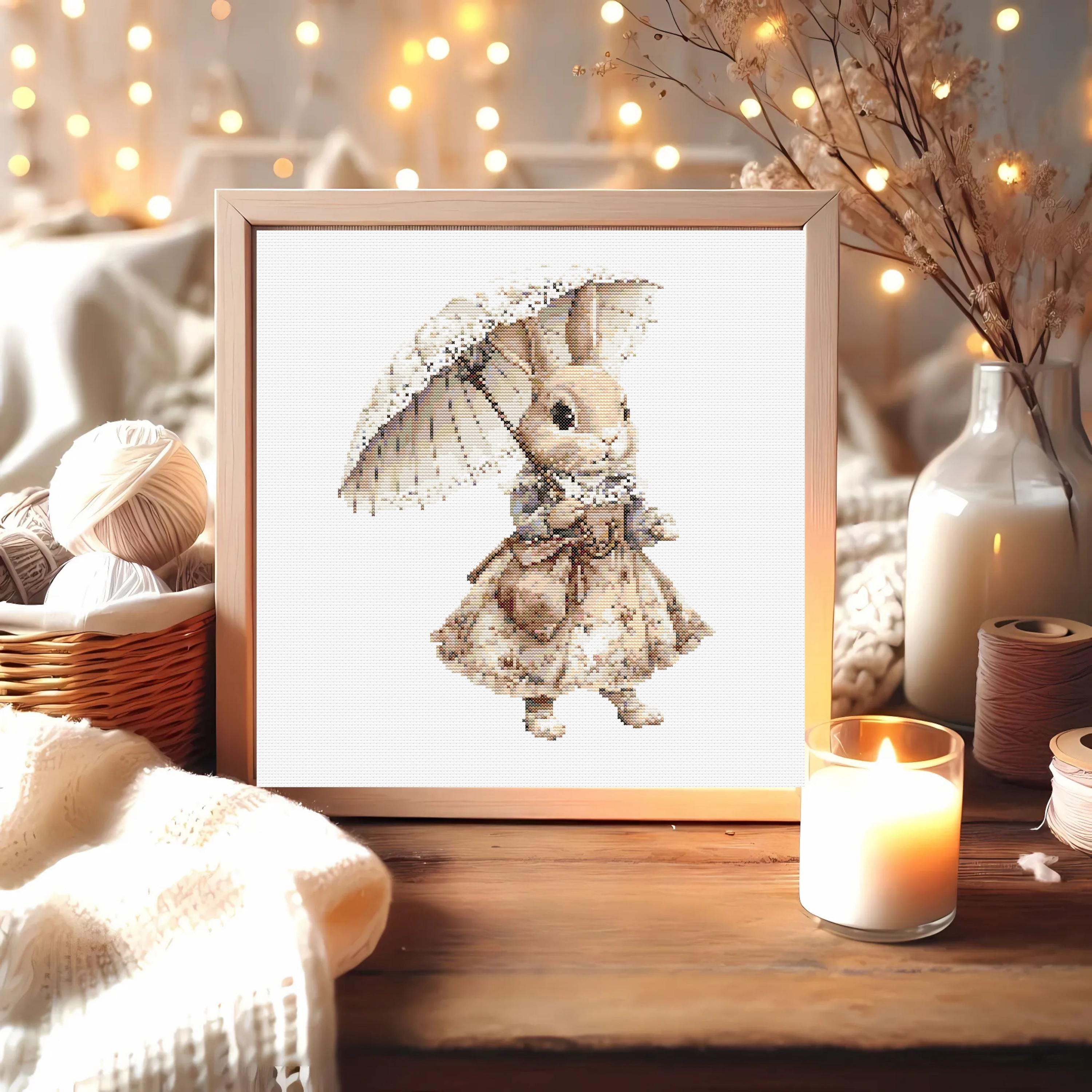 Vintage Rabbit Pattern Vintage Bunny Cross Stitch Pattern: Elegant Rabbit With Parasol (PDF ...