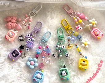 Kawaii Character Keychain, Mixed Beads, Kitty and Friends