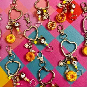 Handmade Donut Bear Keychain: Glass Bead Charm, Heart Keyring