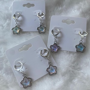 Star Huggie Hoop Earrings: Opal Effect, Hypoallergenic Sterling Silver Plated