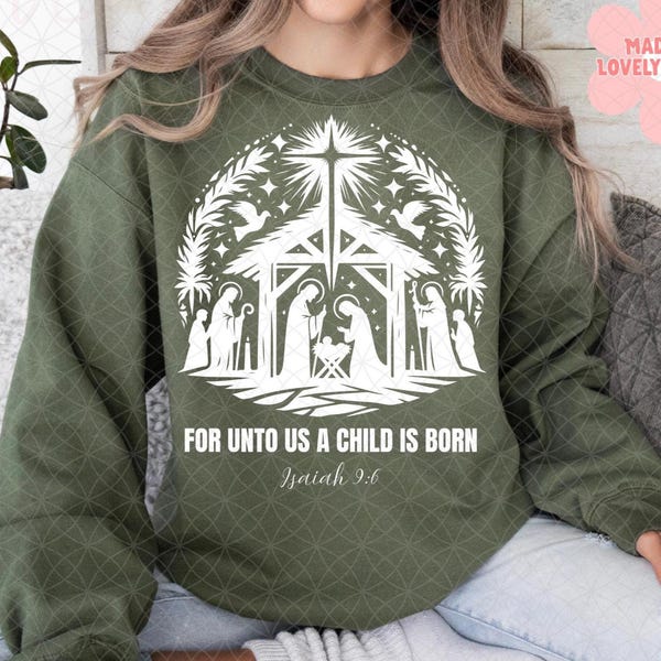 Navidad cristiana PNG: Versículo bíblico "Porque nos ha nacido un niño" (Descarga digital)