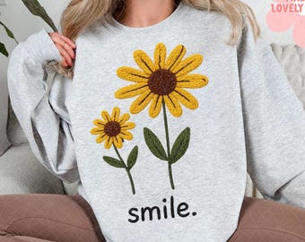 Lächeln Sonnenblume PNG, trendige Blumen Sublimation (digitaler Download)