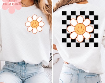 Checkered Flower PNG: Retro Sublimation Design (Digital Download)