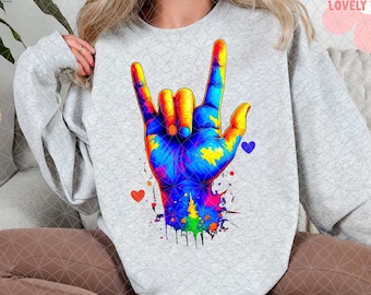 Colorful ASL I Love You Hand Sign PNG: Deaf Awareness Design (Digital Download)