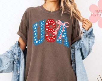Retro USA Flag PNG: 4th of July Coquette Bow (Digital Download