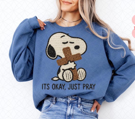 Its okay just Pray Faux Yarn Crochet PNG,Christian Life with Jesus is Better Png,Snoopy Christian designs PNG,Snoopy hugging cross png
