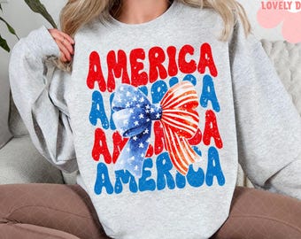 Retro Coquette American Flag PNG: 4th of July Sublimation (Digital Download