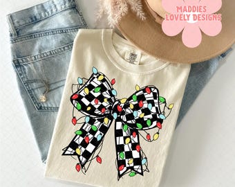 Coquette Christmas Bow PNG: Checkered Sublimation Design (Digital Download