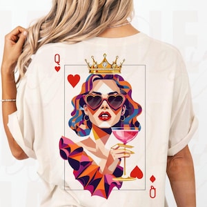 Reina de corazones PNG, lindas cartas PNG, Reina de corazones Sublimación, Lindos diseños femeninos PNG, Chica divertida PNG, Diseños femeninos de moda PNG