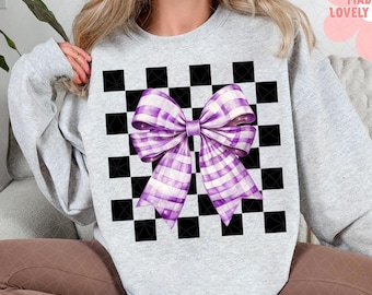 Purple Checkered Bow PNG, Girly Coquette Design (Digital Download)