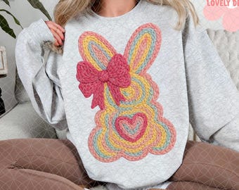 Easter Bunny Faux Yarn PNG, Crochet Png Happy Easter PNG, Easter Sublimation, Coquette Easter png, He is risen PNG,Retro Easter bunny png