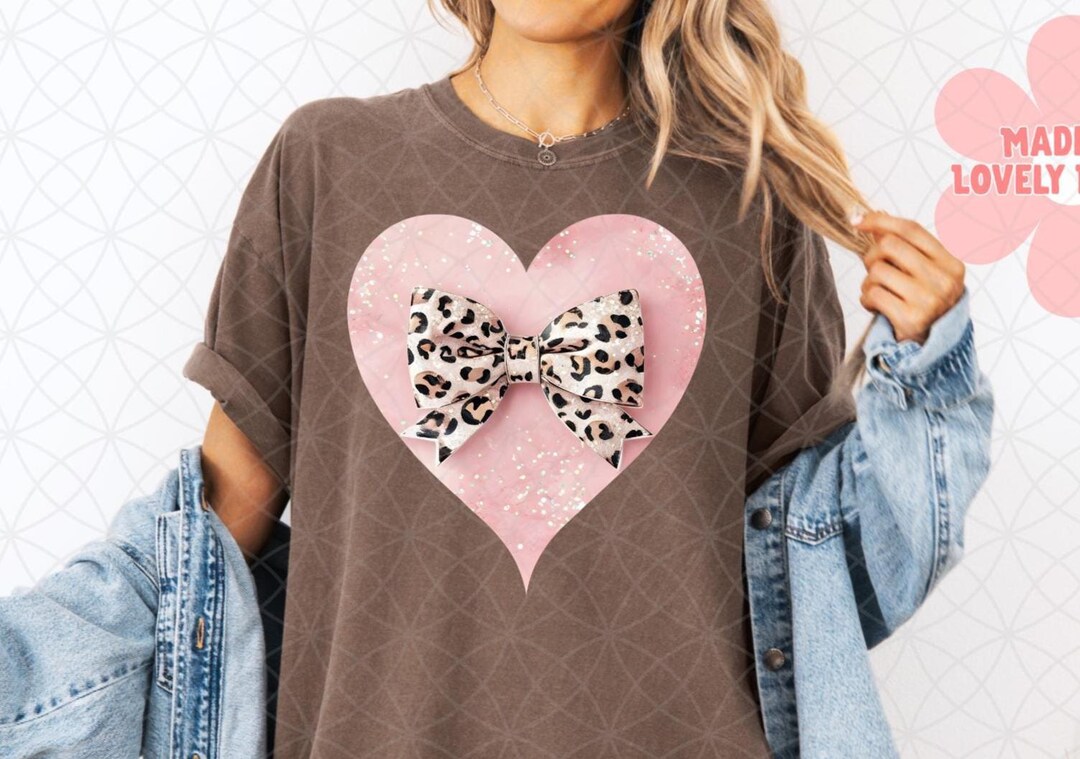 Glittery Pink Heart With Leopard Bow PNG: Valentine's Day Sublimation ...