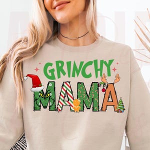 Grinchy Mama PNG: Retro Christmas Sublimation Design (Digital Download