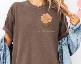 Faux Yarn Embroidered Floral Blessed PNG, Christian Sublimation Design (Digital Download)