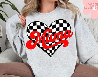 Retro Mama Checkered Heart PNG, Mom Sublimation (Digital Download