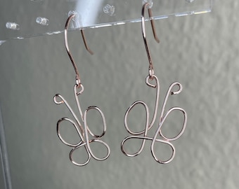 Pendientes de mariposa de oro rosa, joyería de cobre hecha a mano