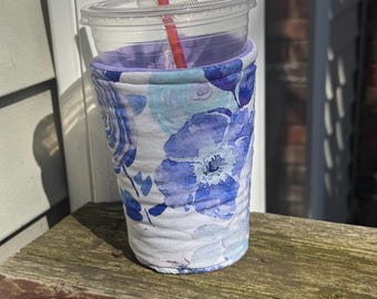 Funda enfriadora de café con estampado floral morado