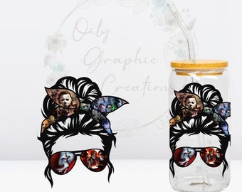Scary Brille und Brötchen UV DTF 4 in Aufkleber, 16 Unzen Glasdose Aufkleber, Glasbecher, Aufkleber, Wrap, Transfer, bereit zu gelten, Gothic, Halloween