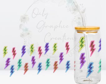 Neon Bolts UV DTF Wrap, 16oz Glass Can Wrap, Glass Cup, Transfer, Wrap, Decal, Ready to Apply, Coffee, Cheetah
