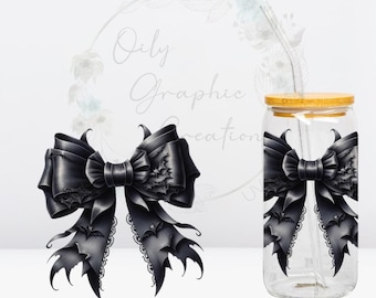 Gothic Bat Bow UV DTF 4in Decal, 16oz Glass Can Decal, Glass Cup, Decal, Wrap, Transfer, Ready to Apply, Black, Bows, Halloween, Bats, Bow