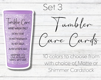 Tumbler Care Cards Set 3, Tarjeta de cuidado impresa, Tumbler Care, Instrucciones de lavado, Tumbler Shop, Tumbler Business, Tumbler, Shimmer Cardstock