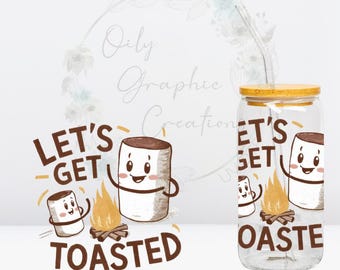 Sticker geroosterde UV-DTF 4 inch, sticker op glas van 16 oz, glazen beker, sticker, wrap, transfer, klaar om aan te brengen, s'mores
