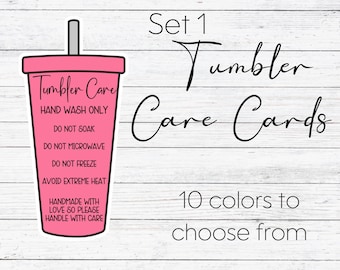 Tumbler Care Cards Set 1, Tarjeta de cuidado impresa, Tumbler Care, Instrucciones de lavado, Tumbler Shop, Tumbler Business, Tumbler, Cute Care Card